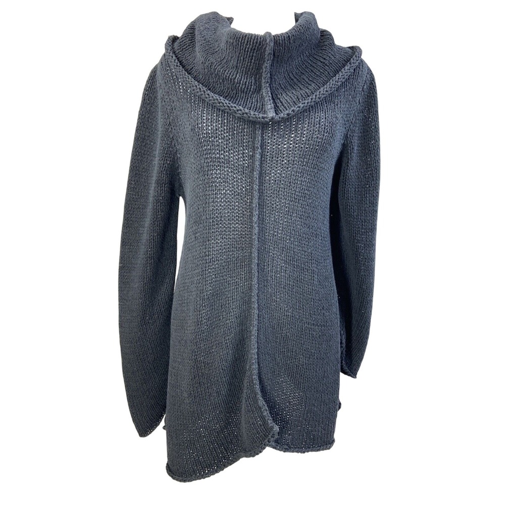 Pure Handknit Sweater Womens XS/S Gray Cotton Nylon Cowl Neck Asym Hem Tunic